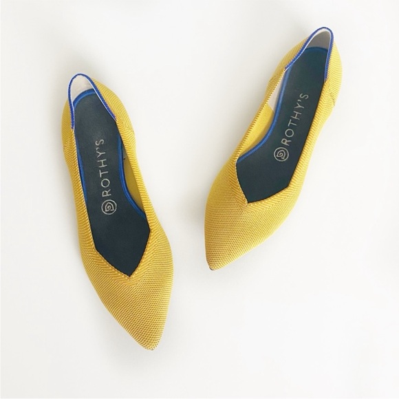 NWOT Rothy's The Point Vibrant Yellow Flats with Blue Trim Size 9 - Picture 1 of 8